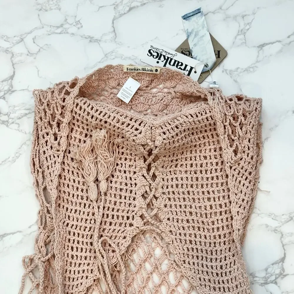 Frankies Mauve Crochet Bikinis Sunrise Cover Up Dress SZ L $250